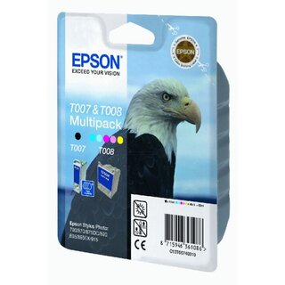 Original Epson C 13 T 00740310 / T007 & T008 Tinte Black & Farbe
