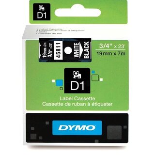 Dymo 45811 / S0720910 Standard-D1-Band 19mm wei auf schwarz