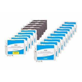 Alternativ zu Epson C13T16364010 / C13T16364012 / T1636 Tinten Spar-Set 5x Schwarz, 5 x Cyan, 5 x Magenta, 5 x Gelb